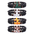 Wholesale Man Jewelry Natural Lava Stone Volcanic Beaded Elastic Lucky Bracelet Set for Men