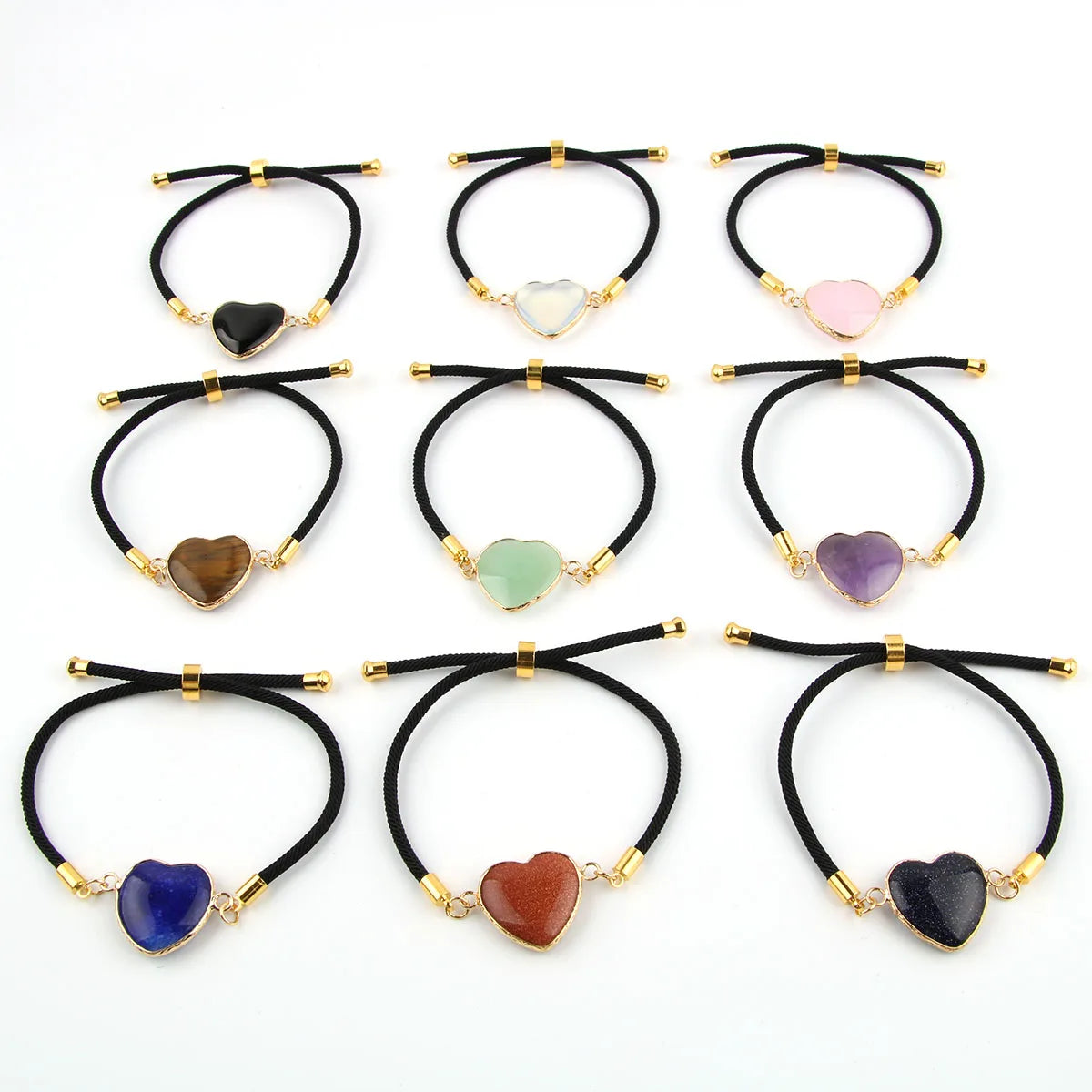 Natural Crystal Stone Heart Edge Adjustable Rope Bracelet Amethyst Gemstone Bracelet for Women