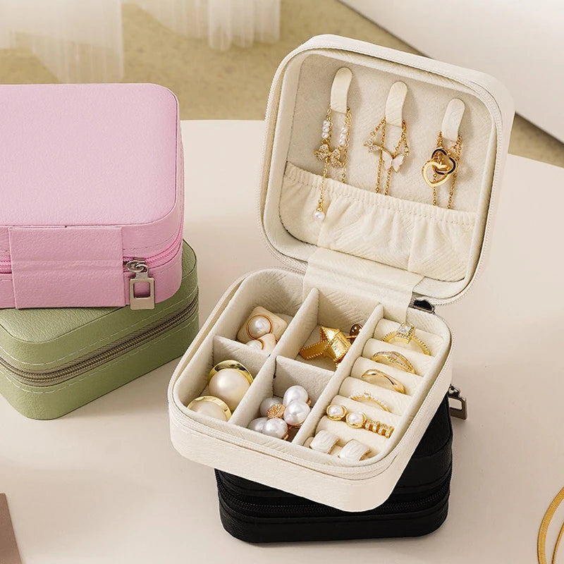 New Portable Leather Jewelry Storage case Wedding Gift Mini Travel Rings Necklace Earrings Jewelry Boxes for Girls