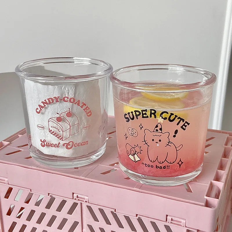 Ins Cafe American Cold Brew Iced Coffee Cup Cute Cartoon Cat Dog Glass Breakfast Cup