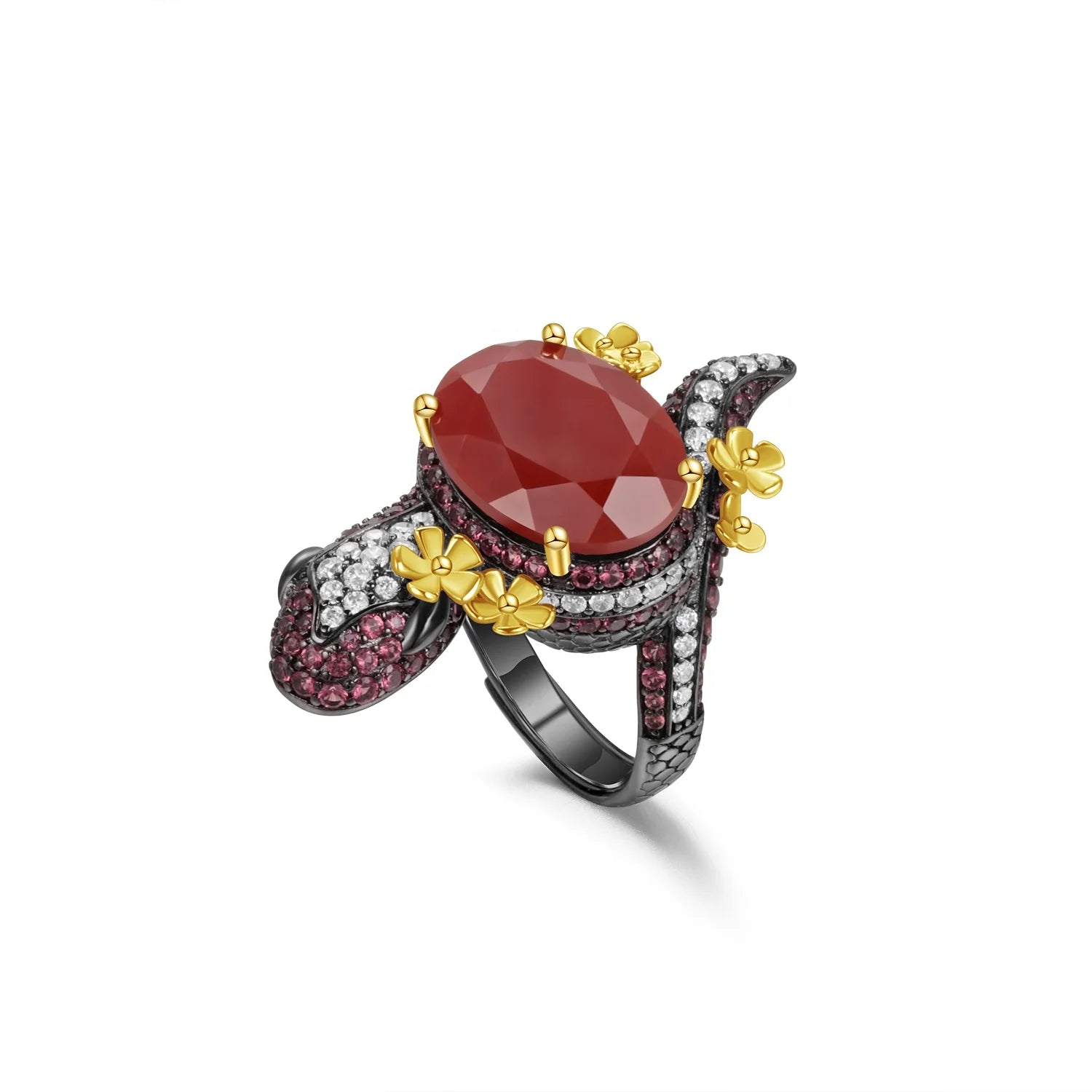 Abiding Jewelry Hot Sale Design Natural Red Agate Gemstone Punk 925 Sterling Silver Women Party Gemstone Rings