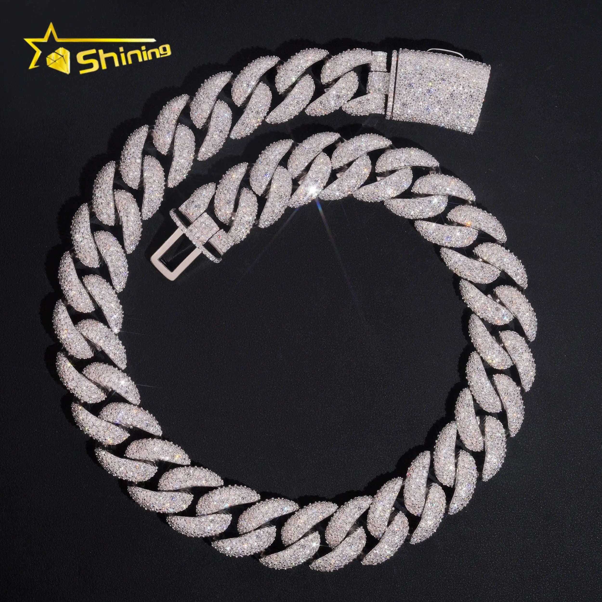 Big Heavy Cuban Chian Vvs Moissnaite Iced Out Jewelry Sterling Silver 925 White Gold Plated 24mm Men's Mosaic Hip Hop Necklace