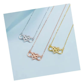 Dainty 925 Sterling Silver Crystal CZ Stone Heart and Infinity Knot Necklace 18k Gold 925 Silver Infinity Heart Necklace
