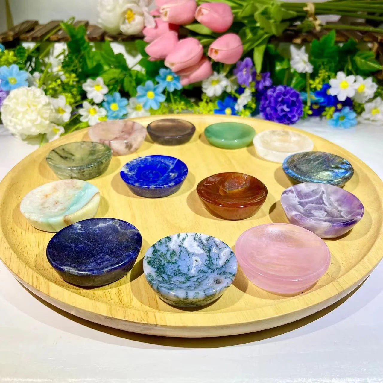 Hand Carved Natural Healing Crystal Bowl Rose Quartz Fluorite Meditation Bowl for Decor
