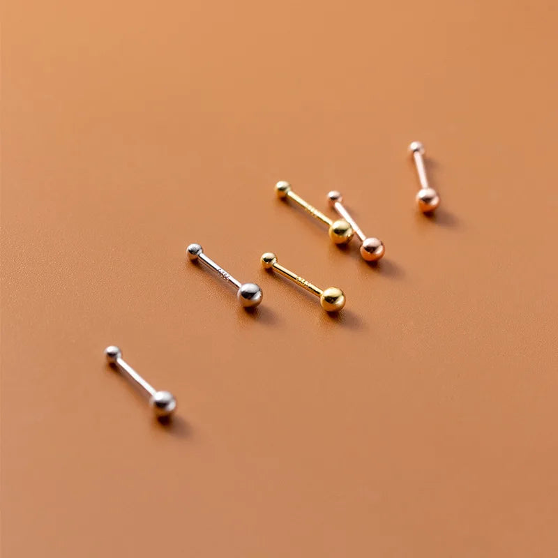 INS 925 Silver Two Double Heads Shiny Beads Gold Plated Stud Earrings for Women Earrings Jewelry