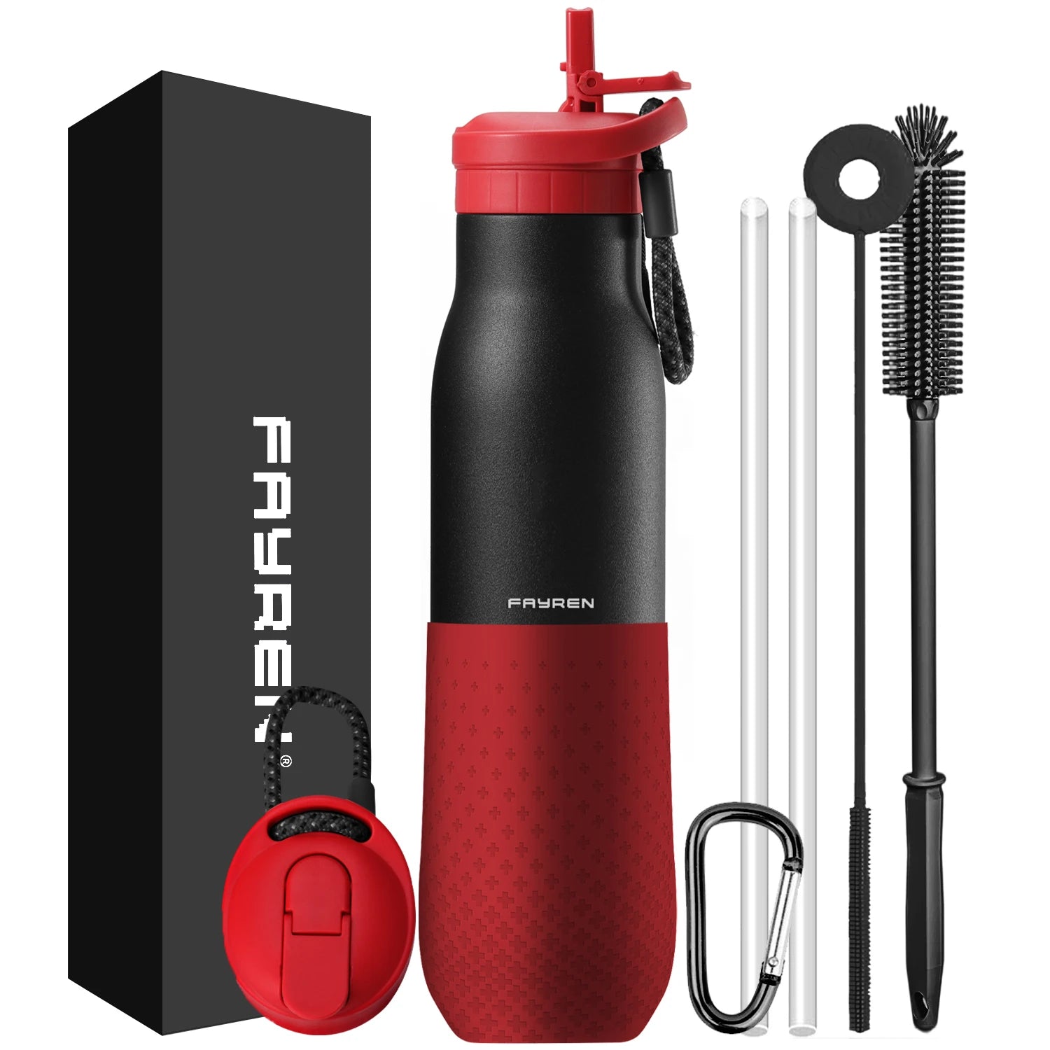 Fayren 750ml Portable Double-Walled Vacuum Insulated Sports Water Bottle Stainless Steel Flask with Silicone Sleeve