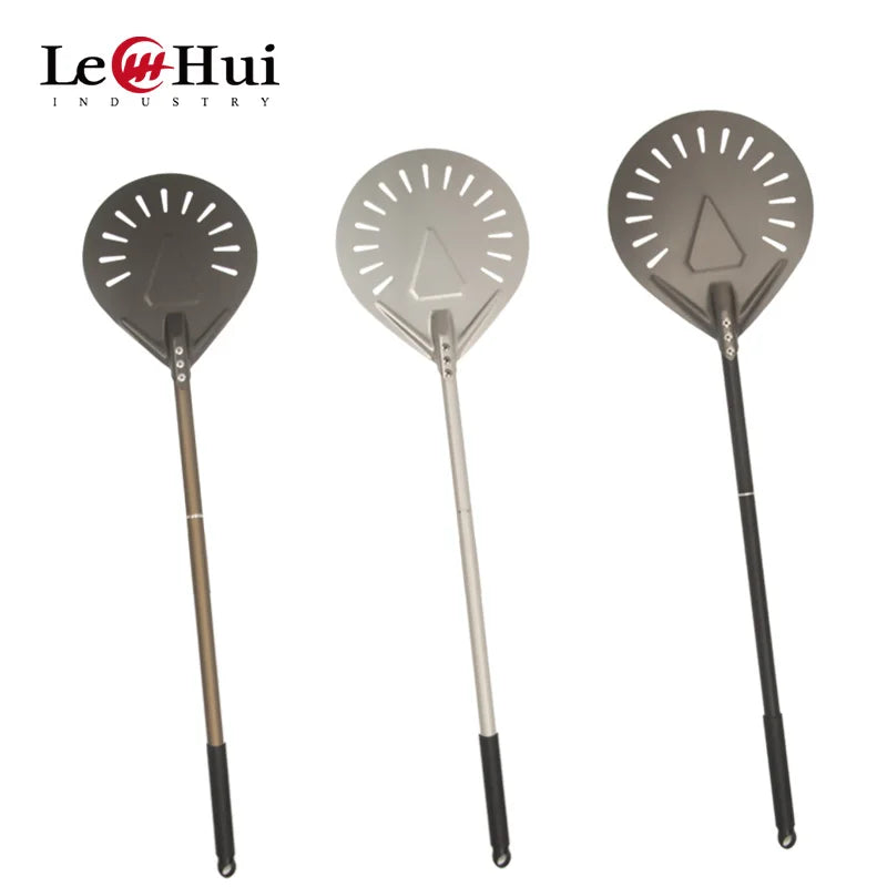 7 Inch Hard-coated Aluminium Round Pizza Peel with Telescopic Rod Handle Non Stick Pizza Shovel Pizza Paddle Metal