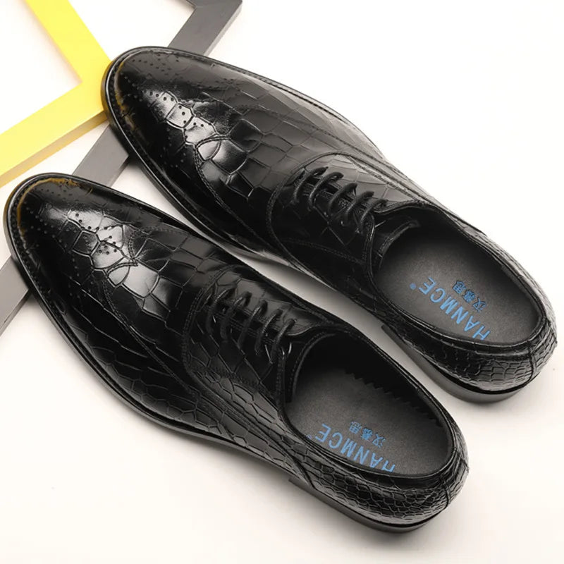 Men's Genuine Leather Custom Logo Oxfords Dress Shoes Comfortable Waterproof Lace-Up for Wedding Party and Casual Autumn
