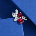 925 Sterling Silver 5A Cubic Zirconia CZ Two Ruby Double Heart Promise Ring for Women