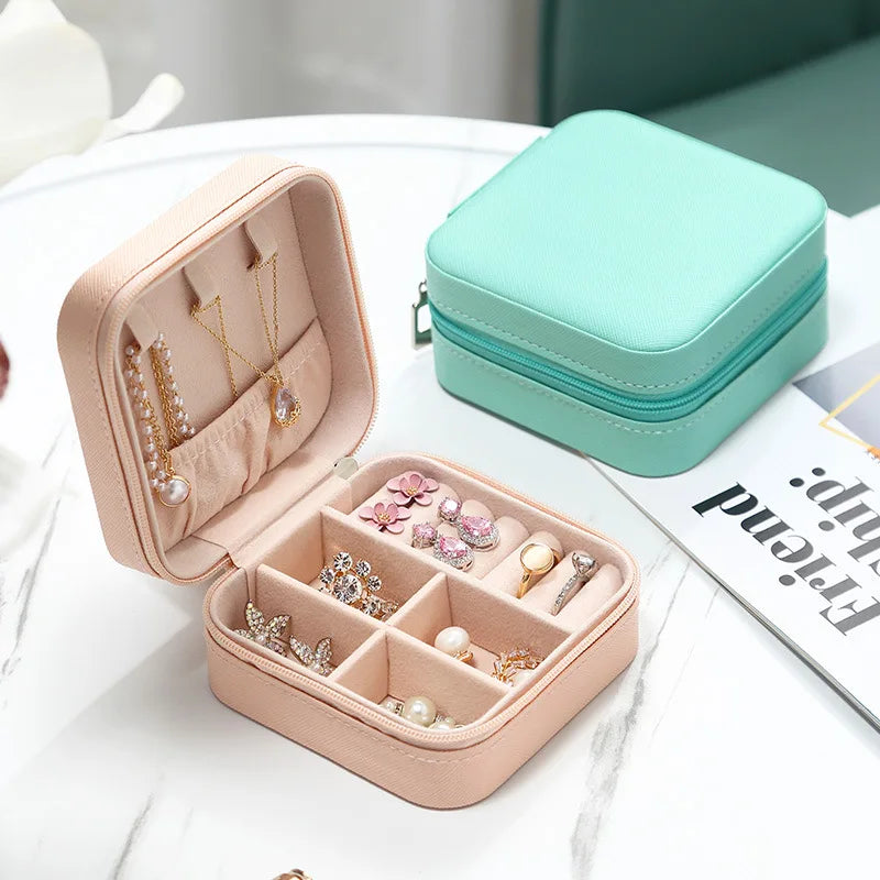 Mini Jewelry Box Organizer Display Travel Jewelry Zipper Case Boxes PU Leather Portable Earrings Necklace Ring Jewelry Box