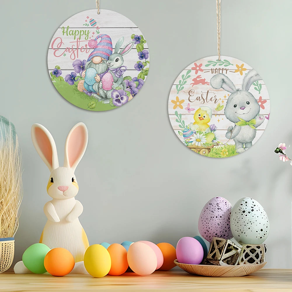 Putuo Decor Easter Round Wooden Plaque Hanging Sign Lovely Gift Wood Plaque Home House Decor