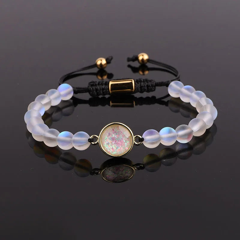 New Fashion Faceted Resin Round Charm Natural Stone Logo Custom Adjustable Bracelet Women JBS12236