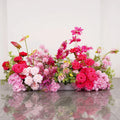SZ04-13  Deep Pink Floral Background Wedding Decorative Panel Red Silk Rose Flower Runner Artificial Wedding Flower Table Decor