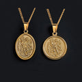 Punk 20mm Oval Round Saint Christopher Medal Pendant Stainless Steel Joseph Jude Anthony Benedict Medal Saint Michael Necklace