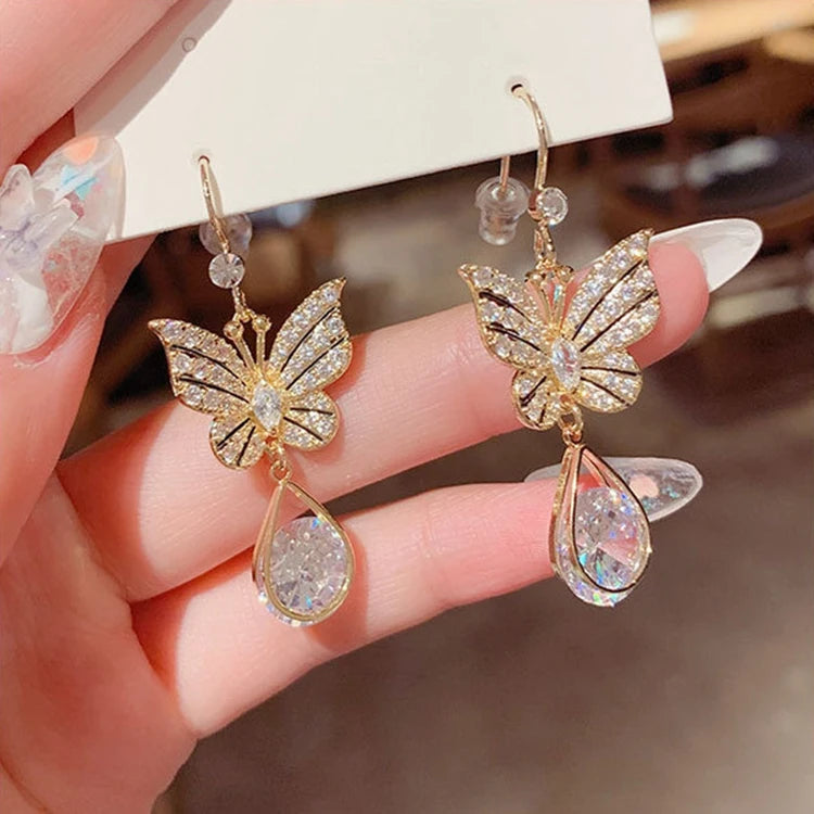 LX-120 Ear Jewelry Earring Women Diamond Silver Alloy Drop Zircon Butterfly Earrings for Girls