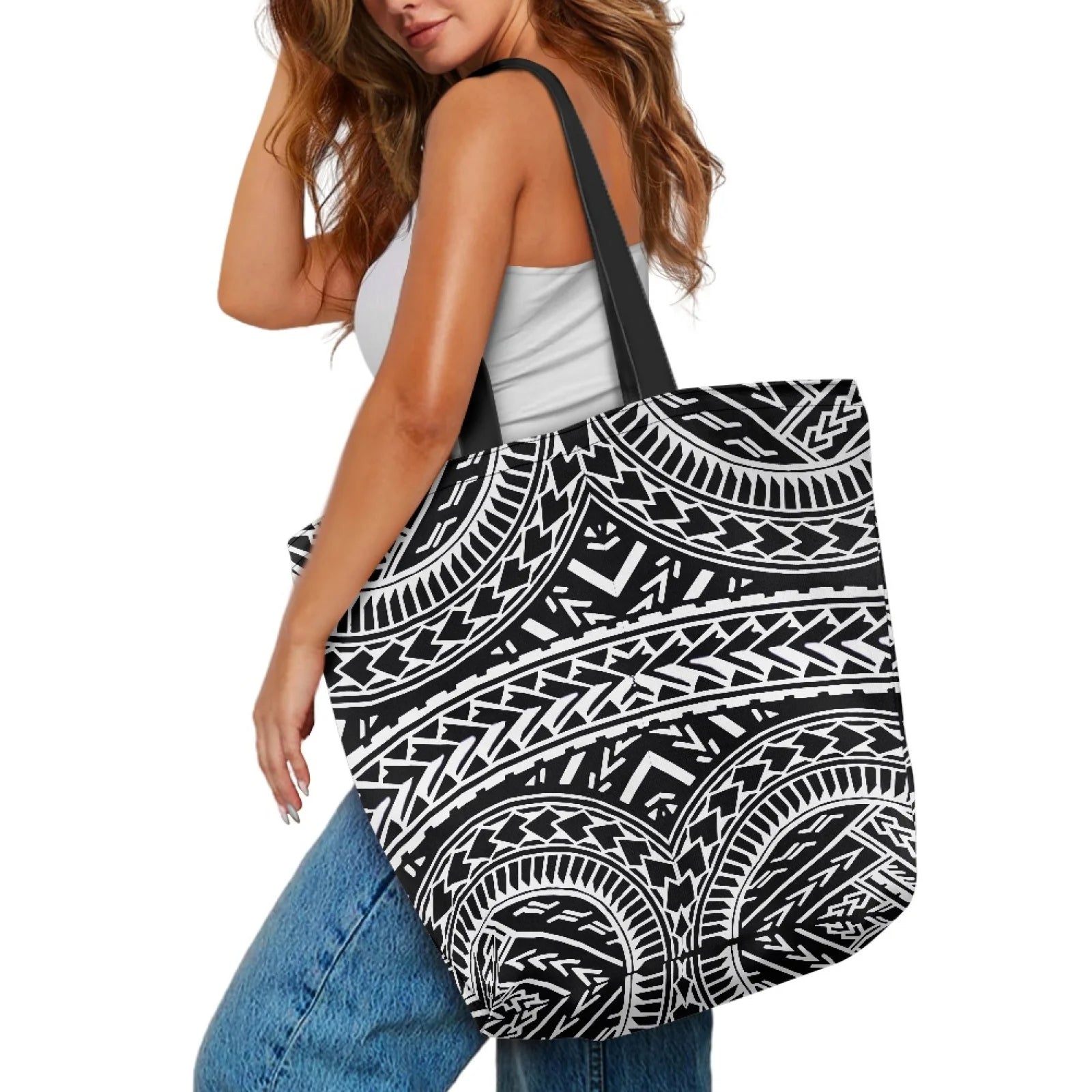 Large Size Reusable Storage Bag for Shopping Foldable Hawaiian Polynesian Shopper Utility Tote Bag With Custom Logo Canvas Bag