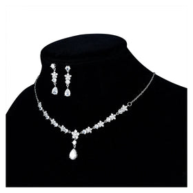 Simple Wedding Jewelry Bridal Necklace Earrings Set Temperament White Silver Plated Flower Jewelry Set