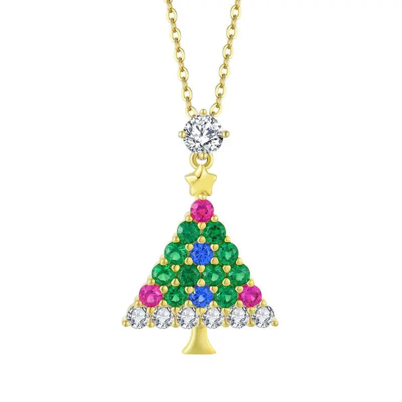 S925 Necklace Pendant Christmas Tree Full Cz Pendant Necklace Jewelry Fashion 925S Silver Necklaces 925 Silver Zircon Link Chain