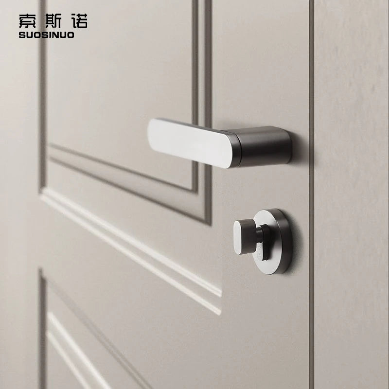 Nordic Style Black Gray Zinc Alloy Brass Split Door Sets Indoor Silent Door Locks for Bedroom Home Hotel Use Elegant Door Handle