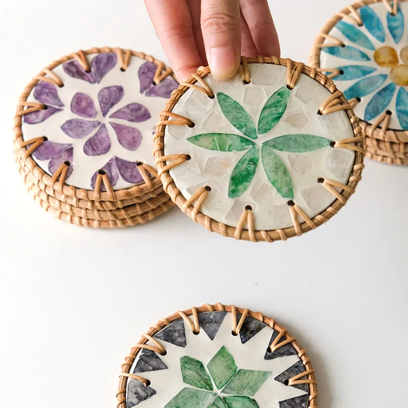 Vine Woven Ceramic Insulation Shell Cup Mat Tea Table Hand Woven Heat-Resistant Shell Coaster