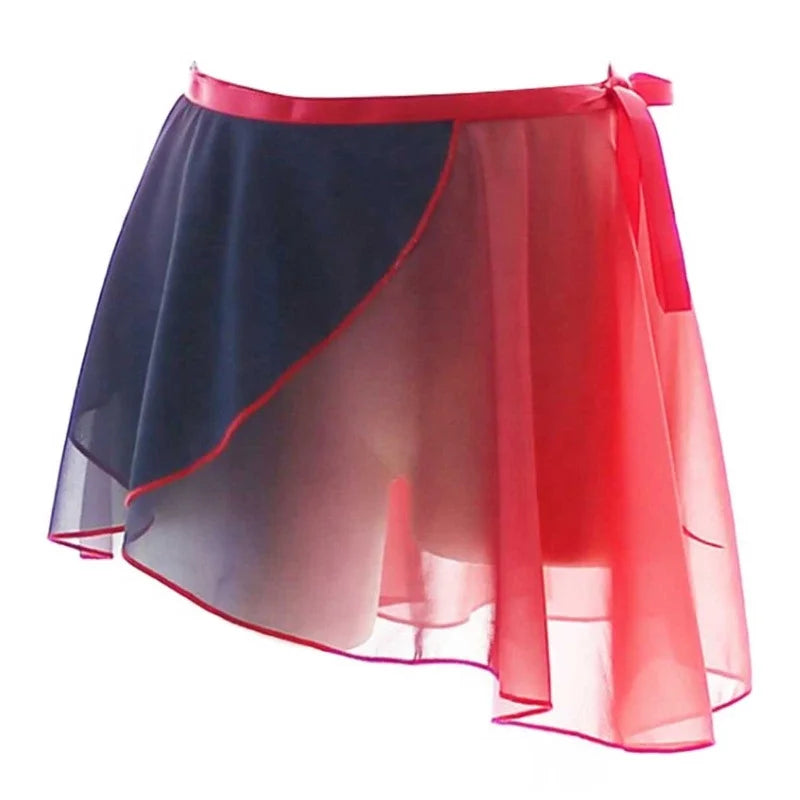 Women Lace-up Gradient Chiffon Wrap Skirt Ballet Dance Training Gymnastics Performance Asymmetric Miniskirt