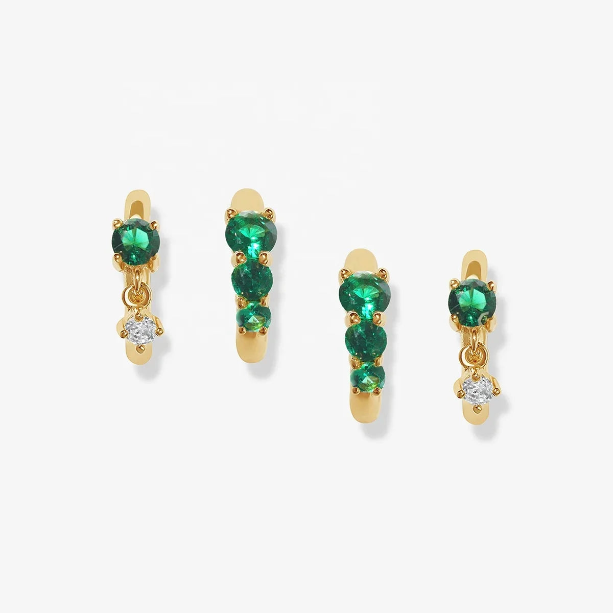 LOZRUNVE 925 Sterling Silver 18k Gold Zircon Emerald Gemstone Huggie Hoop Earring Set