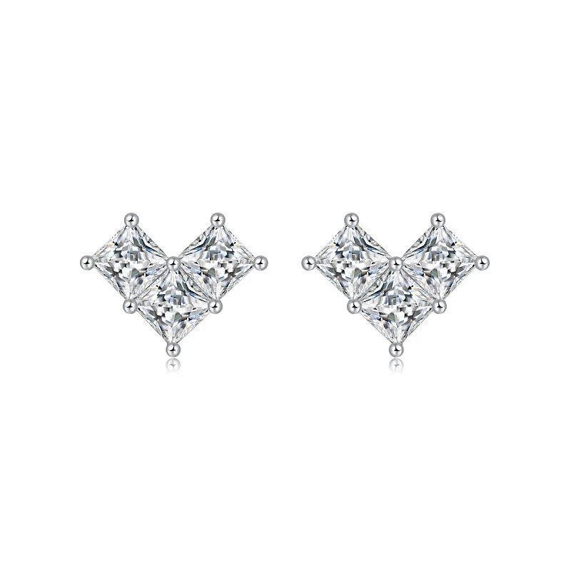 S925 Sterling Silver Moissanite Heart Shaped Earrings Classic Square Diamond Earrings Jewelry Wholesale