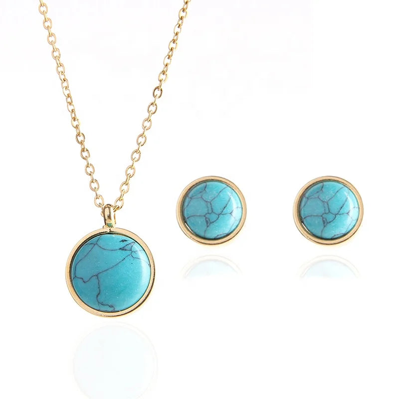 Women's Stainless Steel Turquoise Geometric Vintage Necklace Perfect Wedding Party Engagement Anniversary Fashion Jewelry Sets