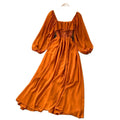 Elegant Square Collar Maxi Dress Women Solid Chiffon Puff Sleeve Korean Vintage Ruffle Office Ladies Pastoral Dress for Women