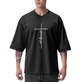 Mesh V-neck Oversized Half Sleeve T Shirt Mens Loose Dropped Shoulder Fitness T-shirt Summer Gym Clothing Bodybuilding Tees Tops