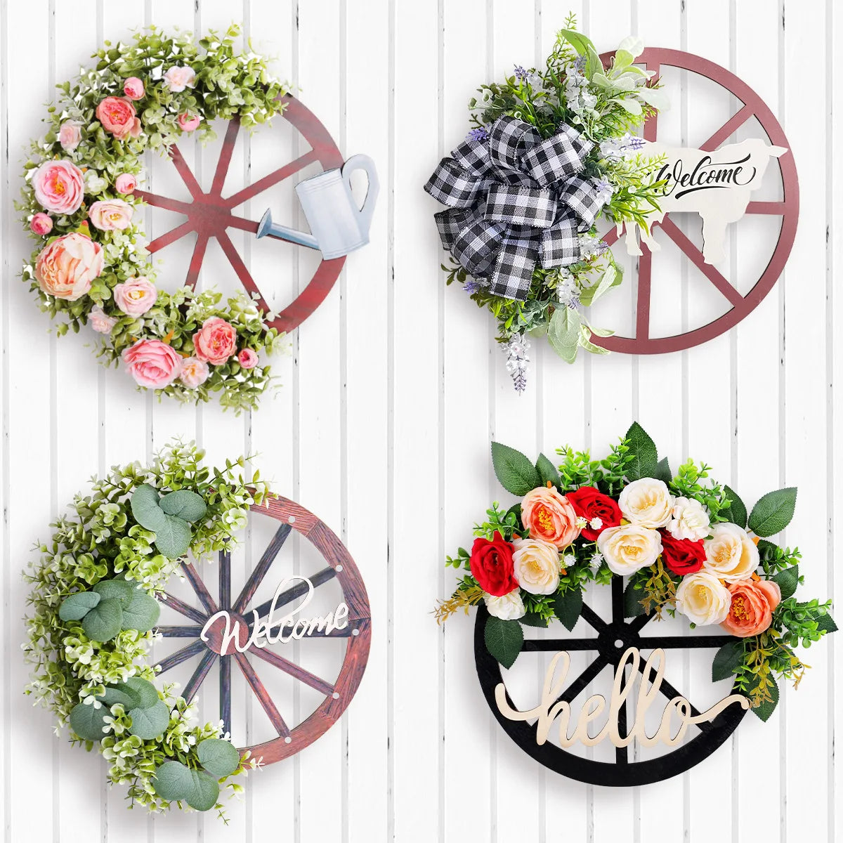 Handmade Christmas Door Hanging Wreath Popular Wooden Roulette Wheel Pine Cone Wreath PVC Material Festive Door Decorations