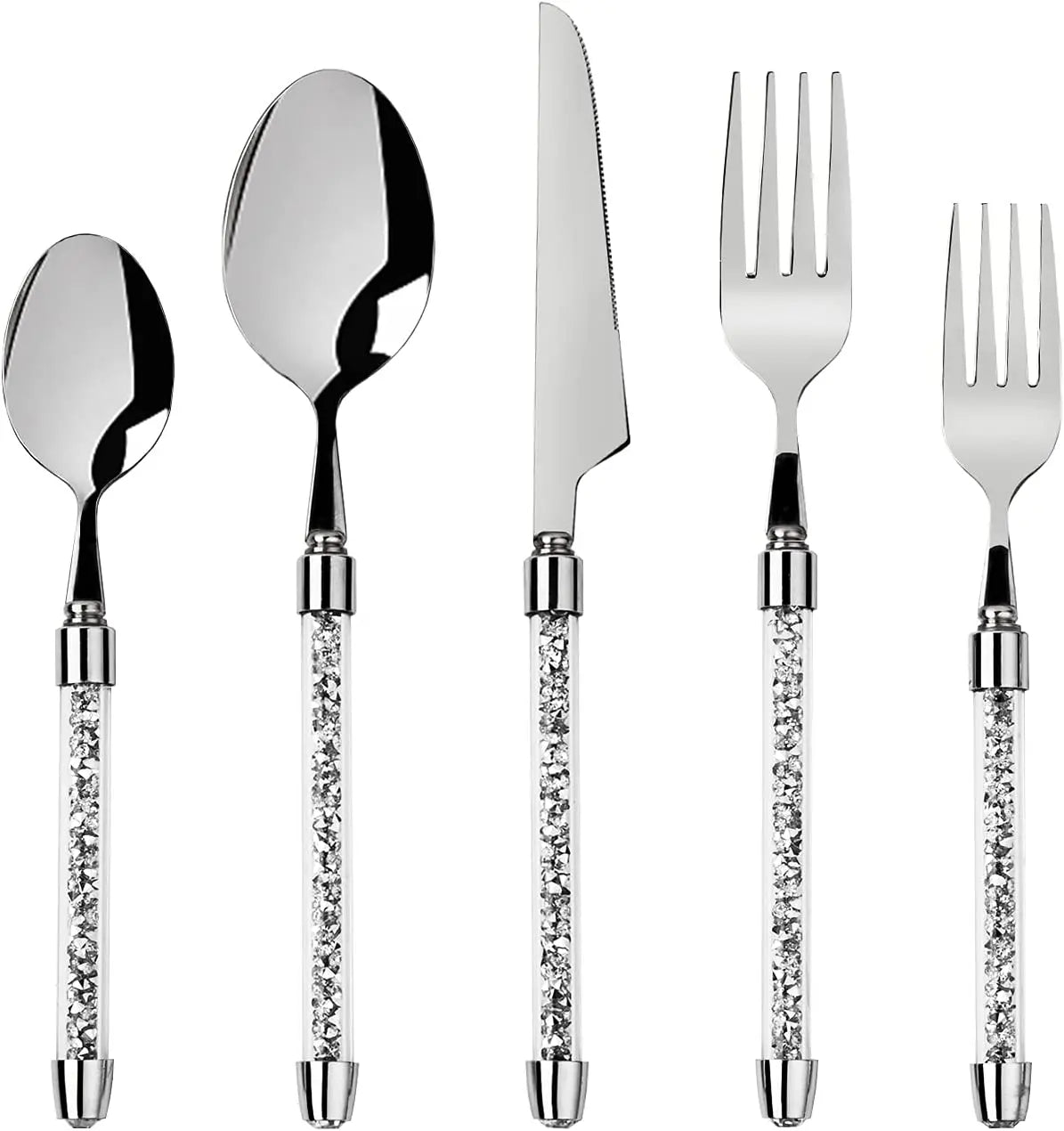 Modern Luxury Crushed Bling Flatware Dinnerware Set Stainless Steel Polished Cutlery Utensil and Spoons Silverware Set