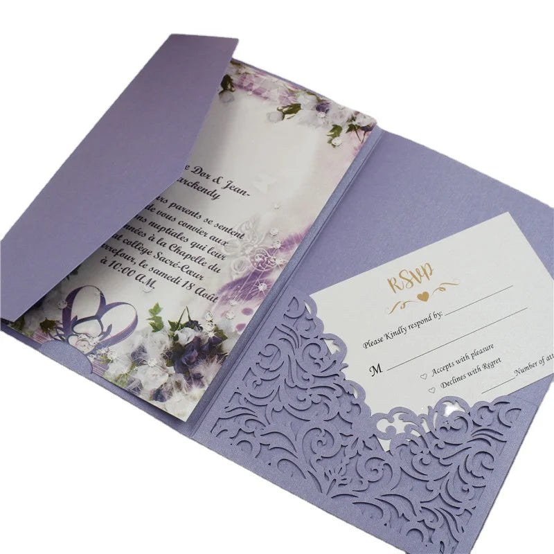 Colorful Purple Laser Cut Hollowed Thank You Card for Small Business Wedding Invitation Cards for Engagement