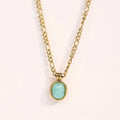 INS Rome Stone Green Oval Choker Crystal Amazonite Necklace Gold Stainless Steel Plating Natural 18K Gold Plated Party Necklace