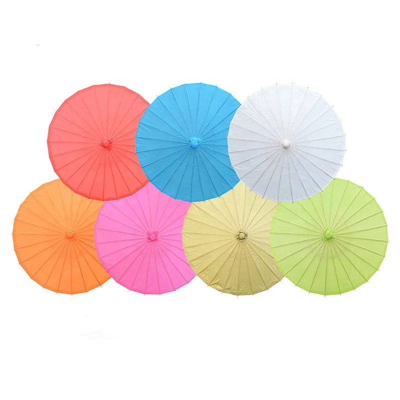 In Stock Pure Color 80cm Chinese Craft Paper Umbrella Colorful Decorative Paper Parasol DIY for Events and Wedding