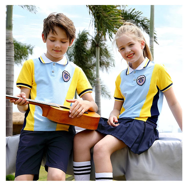 Green and Yellow School Uniforms Kids School Uniform Polo Shirts 100 Cotton School Short Uniform