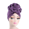 Wholesale Luxury King Flower Shinny Ruffle Chemo Beanie Cap Muslim Bridal Turban Girls Gift  3D Floral Turban JM-322