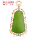 Certified Grade a Spinach Green Hotan Jade Green Jade Lucky Pendant 18K Rose Gold Natural Jade Pendant for Men and Women