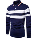 Men's Long Sleeved Polo Shirt Fashionable Patchwork Top Business Casual Men's Lapel Shirts