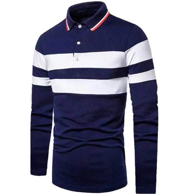 Men's Long Sleeved Polo Shirt Fashionable Patchwork Top Business Casual Men's Lapel Shirts