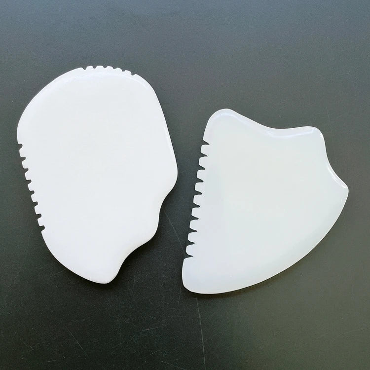 HY Popular Traditional Medicine Spiky Shape White Jade Gem Gua Sha Scraping Massage Tool