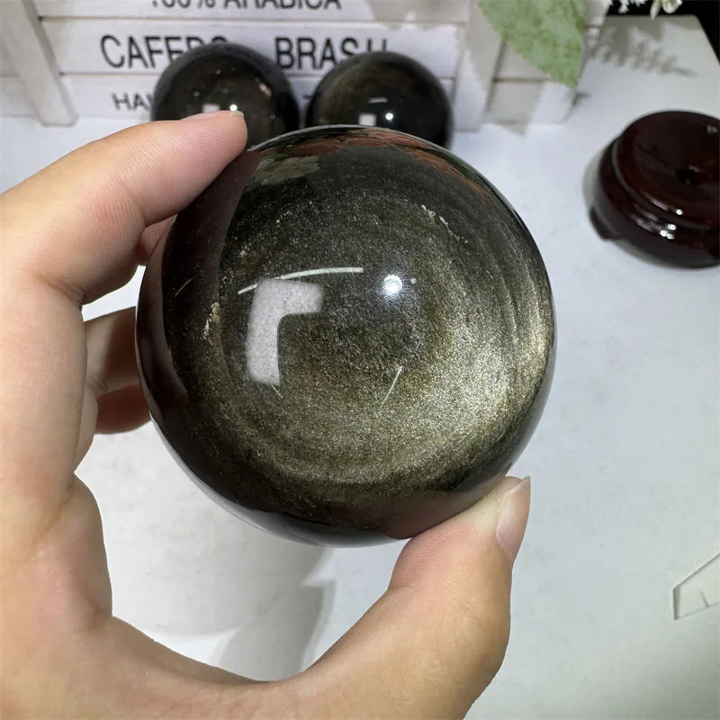 Wholesale Healing Stone Natural Crystal Rock Ball Gold Obsidian Spheres for Decoration