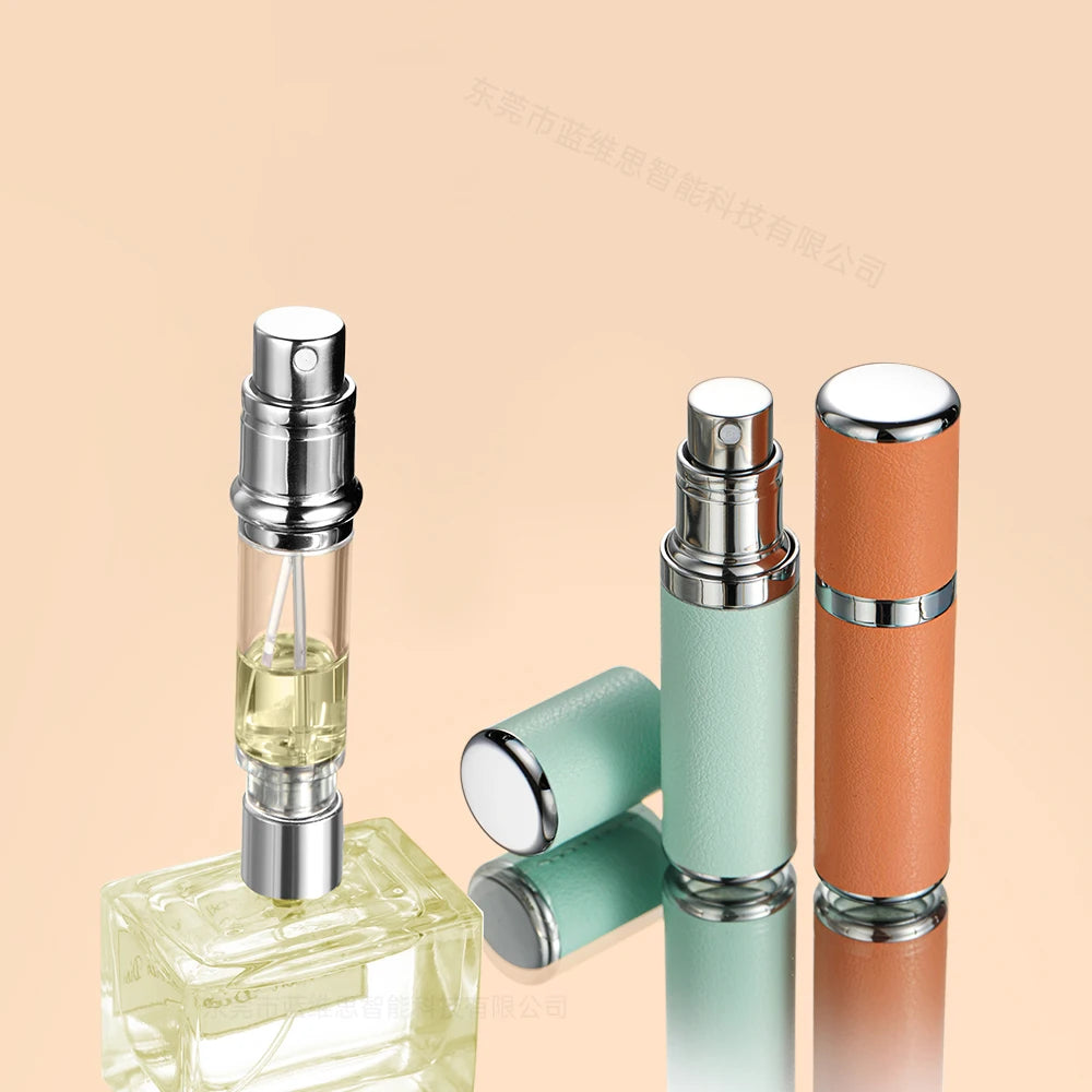 Portable Mini 5ml Aluminum Perfume Bottle PU Leather Travel Bottom Pump Sprayer Filled Essence Perfume Atomizer Bottles