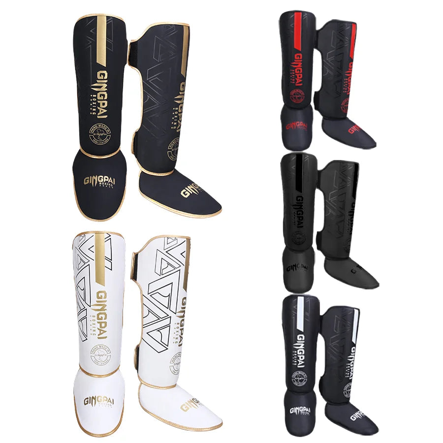 Melenlt PU Leather Shin Guards Kickboxing Muay Thai Leg Protection with Ankle Support and Warmers