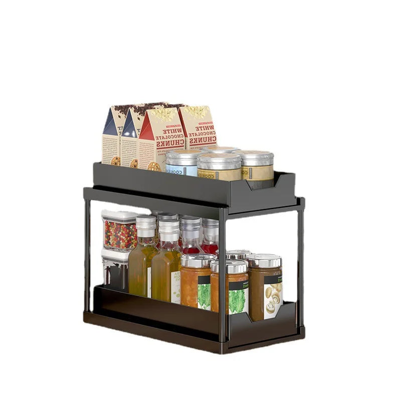 Home Storage Shelf Black Kitchen Condiments Multifunctional Organizer Metal Drawer Rack
