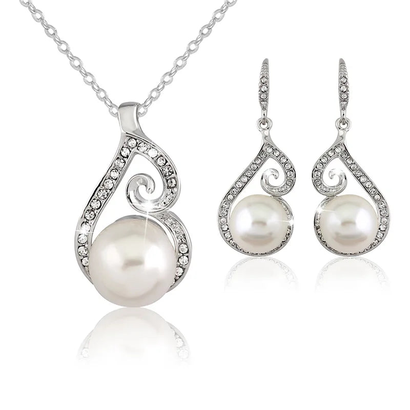 Simple Korean Design Custom Crystal Pearl Wedding Necklaces Earring Fashion Fine Jewelry Bridal Necklace Sets for Women