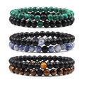Handmade 2-Piece Set Fashion Beaded Bracelets Tiger Eye Black Lava Elastic Rope Pearl Agate Stone Natural Energy for Distance
