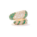 Fashion Opening Rings Green & White Cubic Zirconia 18K Gold Plated Custom Women Girls Adjustable Brass Ring Jewelry