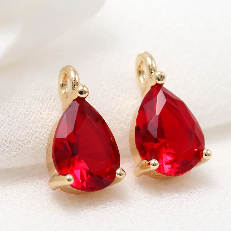 Simple Design Inlaid Zircon 14K Gold Plated Tear Drop Shape Charm for Jewelry Making