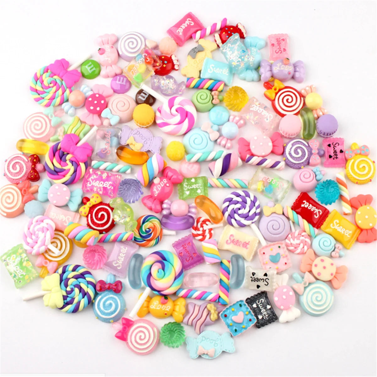 30 Pcs Colorful Slime Beads Sweets Candy Toy Flatbacks Resin Flat Back Scrapbooking Charms Lollipop DIY Accessories